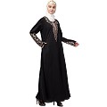 A-line abaya with Resham embroidery work- Black